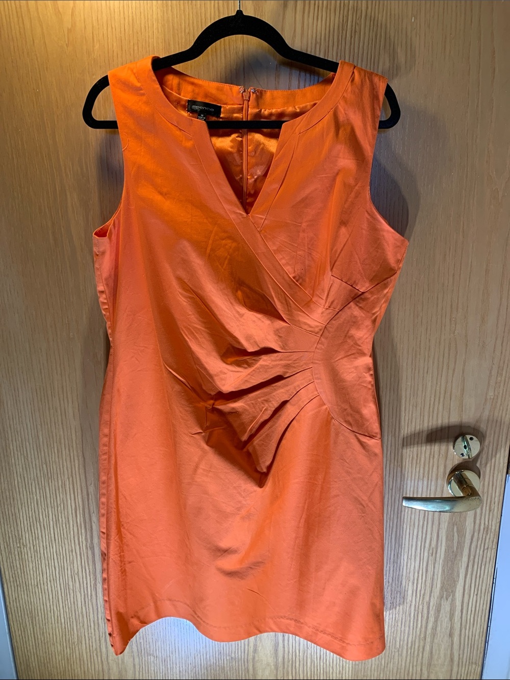 Sleeveless Cotton Orange Waist-Shaping Midi Dress - Size 14